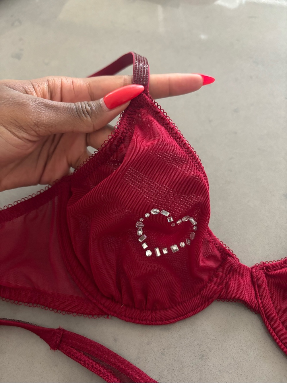 VS Red Rhinestone Heart Lingerie Set - Picture 2 of 7